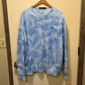 POLO Ralph Lauren XL Fleece Tie-Dyed Blue Crewneck Sweatshirt